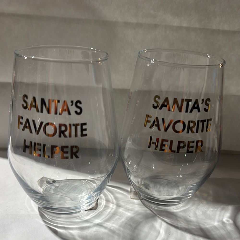 Santa's Favorite Helper Stemless Wine Glasses set of 2